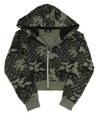 Kaki-čierna army prepínaci crop mikina s kapucňou Page one young