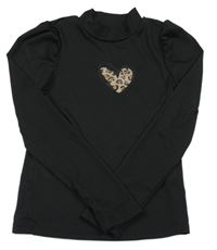 Černý žebrovaný rolák se vzorovaným srdíčkem SHEIN