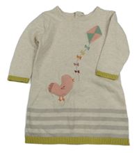 Světlebéžovo/šedo-okrové melírované pletené šaty s vtáčikom a drakom a pruhmi M&S