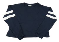 Tmavomodrá oversize crop mikina s bielymi pruhmi H&M