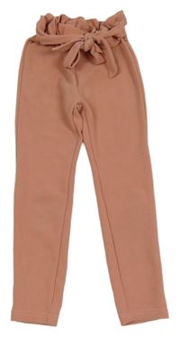 Světleskořicové vzorované paper bag nohavice so zavazováním SHEIN