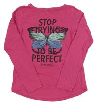 Tmavoružové tričko s motýlkom a nápismi