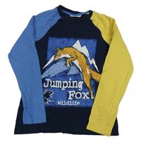 Tmavomodro-modro-žluté pyžamové triko s 3D liškou Kids