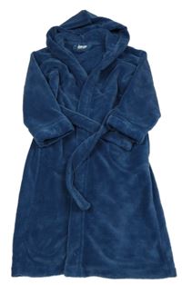 Tmavomodrý plyšový župan s kapucí zollner