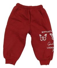 Červené teplákové tepláky s motýlikmi a nápismi