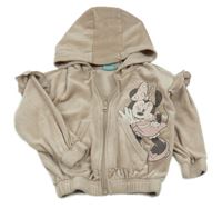Béžová plyšová propínací mikina s Minnie a volánky a kapucí Disney