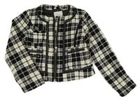 Čierno-biela kockovaná vlnená podšitá crop bunda Next