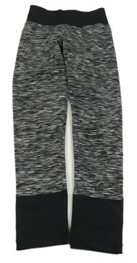 Černo-bílo-tmavofialové melírované funkční sportovní legíny Adidas