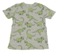Svetlosivé melírované tričko s dinosaurami H&M