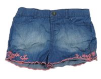 Modré ľahké rifľové kraťasy s kvetmi YD