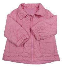 Růžová šusťáková jarní zateplená bunda s prošívanými květy a límečkem St. Bernard