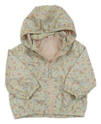 Světlezelená kytičkovaná šusťáková jarní bunda s odepínací kapucí H&M
