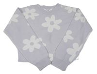 Svetlofialový pletený crop sveter s bielymi kvety H&M