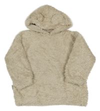 Smotanová chlpatá oversize mikina s kapucňou s uškami