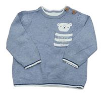 Modrý sveter s kapsičkou s medvedíkom Mothercare