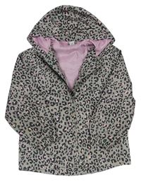 Sivá šušťáková jarná bunda s leopardím vzorom a kapucňou Tu