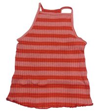 Korálovo-červený pruhovaný rebrovaný crop top