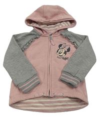 Růžovo-šedá propínací mikina s Minnie a kapucí Disney