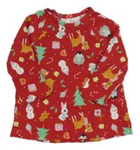 Červená tepláková tunika so zvířaty a stromky H&M