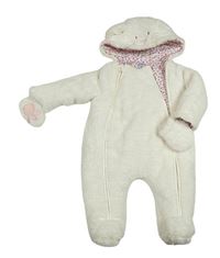 Biela chlpatá zateplená kombinéza s kapucí + rukavice Jojo Maman Bébé