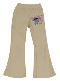 Béžové žebrované flare legíny se Stitchem a Angel