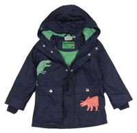Tmavomodrá nepromokavá lehce zateplená bunda s dinosaury a kapucí Impidimpi