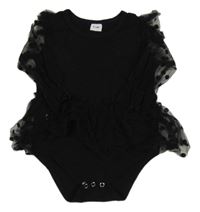 Čierne body so sieťovanymi bodkovaná ymi rukávy a volánem