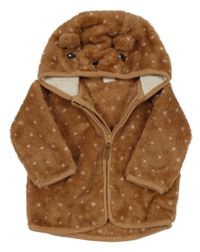 Hnědá puntíkatá chlupatá propínací mikina s kapucí s čumákem H&M