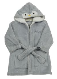 Šedý chlupatý župan s kapucí - tučňák