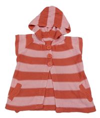 Jahodovo-ružový pruhovaný prepínaci svetrová vesta s kapucňou M&S