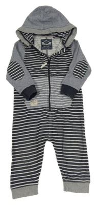 Tmavomodro-bielo-melírovaná pruhovaná tepláková kombinéza s kapucňou Next