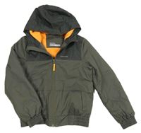 Khaki-tmavošedá šusťáková zimní funkční bunda s kapucí Quechua