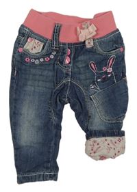 Tmavomodré podšité rifle s králíkem a úpletovým pasem Dopodopo