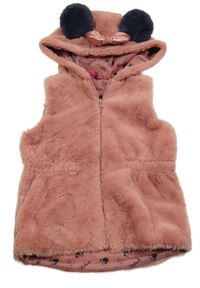 Staroružová kožušinová podšitá vesta s kapucí - Minnie Disney