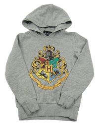 Sivá melírovaná mikina s erbem a kapucí - Harry Potter