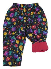 Černé vzorované šusťákové zateplené kalhoty