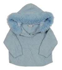 Světlemodrý svetr s kapucí s kožešinou River Island