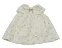 Smetanové květované manšestrové šaty s límečkem Zara