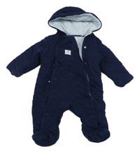 Tmavomodrá prešívaná tepláková zateplená kombinéza s kapucňou John Lewis