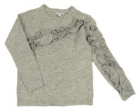 Sivý melírovaný sveter s volánikmi Primark