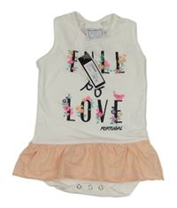 Nové - Bílo-růžové body s nápisem s květy