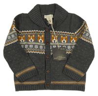 Nové - Tmavošedý propínací svetr se vzorem a psy Rorie Whelan