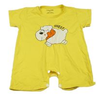 Hořčicový bavlněný kraťasový overal s ovcí