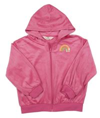 Tmavoružová plyšová prepínaci mikina s duhou z flitrů a kapucňou H&M