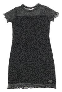 Tmavošedé síťované šaty s leopardím vzorem CoolCat