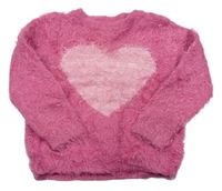 Ružový chlpatý sveter so srdcem