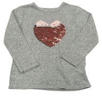 Sivý melírovaný ľahký sveter so srdcem z flitrů Primark