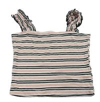 Ružovo-bielo-čierny pruhovaný rebrovaný crop top New Look