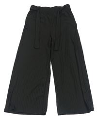 Černé žebrované culottes kalhoty s páskem Page One Young