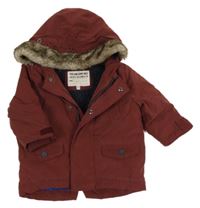 Vínová šušťáková zimná bunda s kapucňou s kožešinou M&S